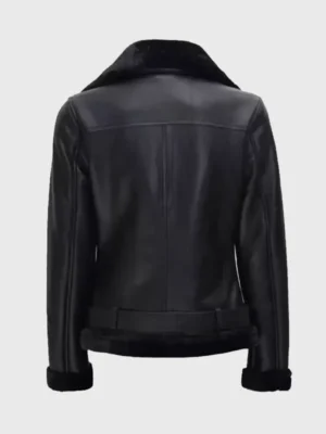 Women’s Black Asymmetrical Shearling Leather Jacket